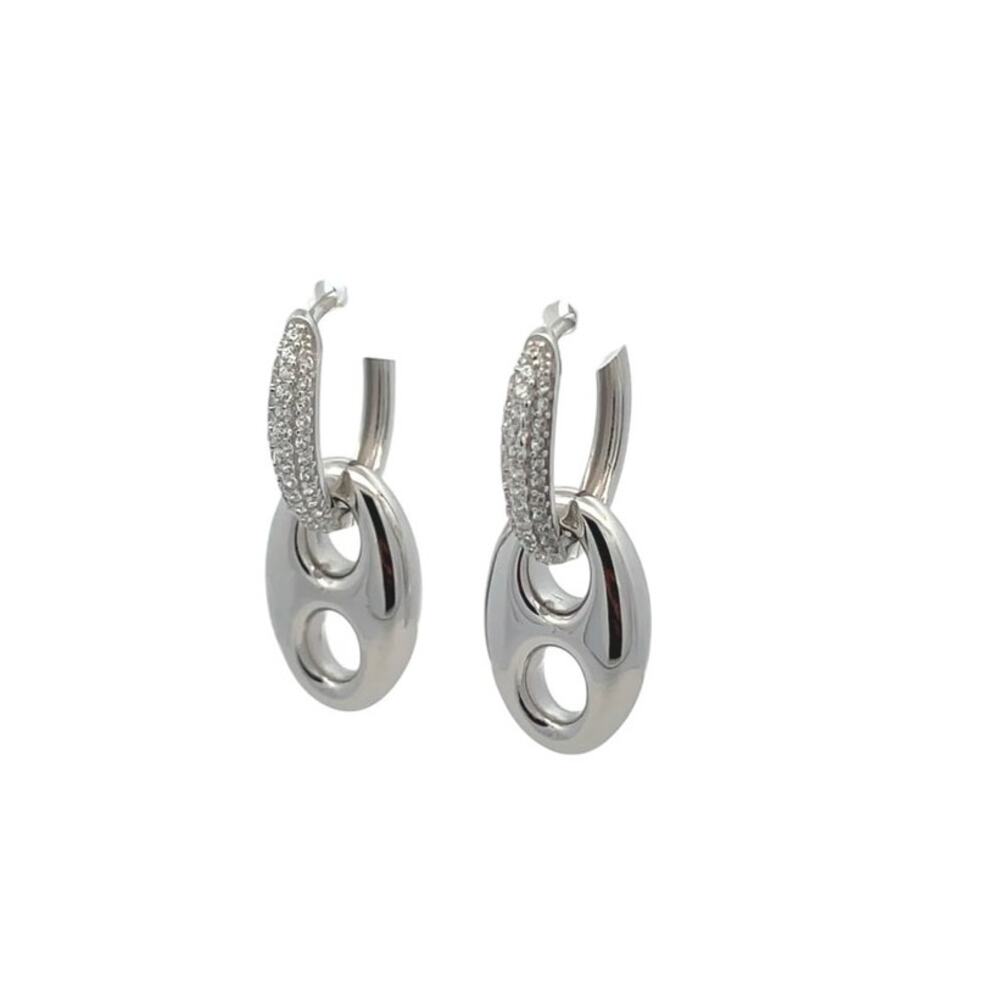 Pave Interlock Hoop Earrings silver tone